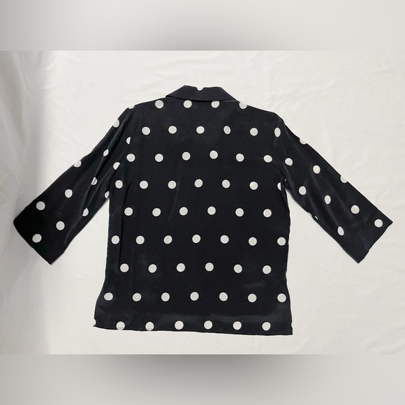 Black and White Polka Dot Three-Quarter Sleeve Silk Blouse - Picture 7 of 12